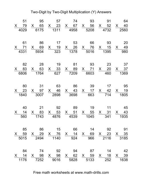 The Multiplying Two-Digit by Two-Digit -- 49 per page (Y) Math Worksheet Page 2