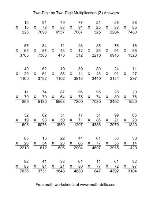 The Multiplying Two-Digit by Two-Digit -- 49 per page (Z) Math Worksheet Page 2