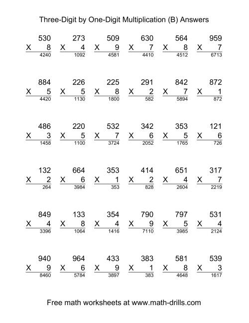 The Multiplying Three-Digit by One-Digit -- 36 per page (B) Math Worksheet Page 2