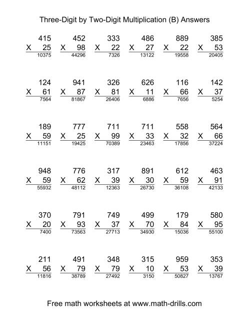 The Multiplying Three-Digit by Two-Digit -- 36 per page (B) Math Worksheet Page 2