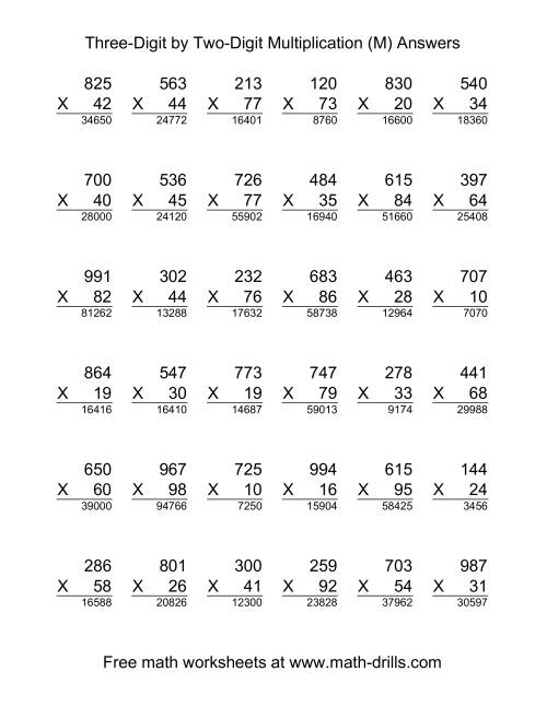The Multiplying Three-Digit by Two-Digit -- 36 per page (M) Math Worksheet Page 2