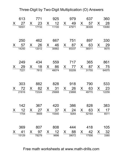 The Multiplying Three-Digit by Two-Digit -- 36 per page (O) Math Worksheet Page 2