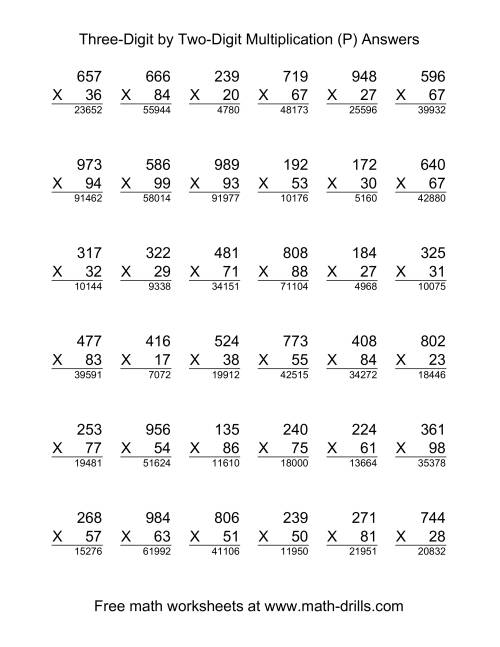 The Multiplying Three-Digit by Two-Digit -- 36 per page (P) Math Worksheet Page 2