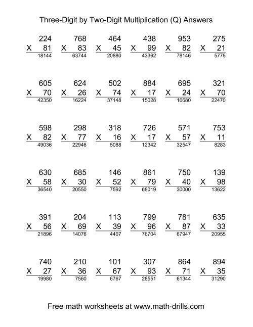 The Multiplying Three-Digit by Two-Digit -- 36 per page (Q) Math Worksheet Page 2