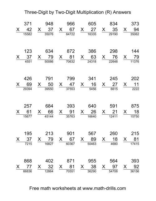 The Multiplying Three-Digit by Two-Digit -- 36 per page (R) Math Worksheet Page 2