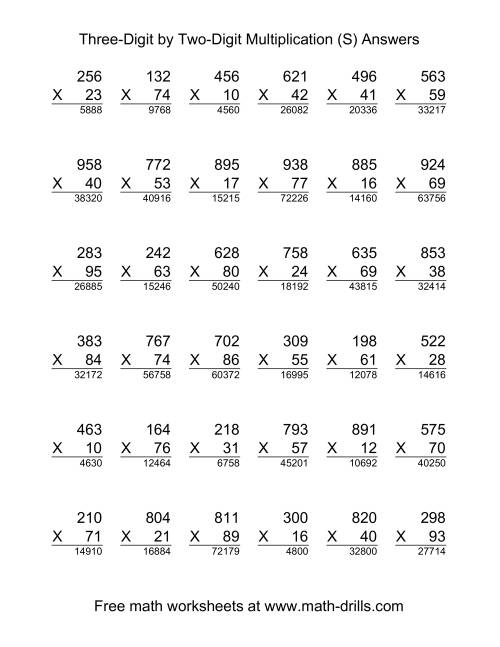 The Multiplying Three-Digit by Two-Digit -- 36 per page (S) Math Worksheet Page 2