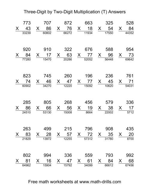 The Multiplying Three-Digit by Two-Digit -- 36 per page (T) Math Worksheet Page 2