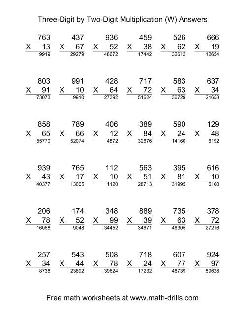 The Multiplying Three-Digit by Two-Digit -- 36 per page (W) Math Worksheet Page 2