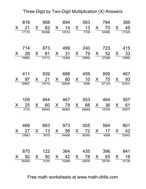 The Multiplying Three-Digit by Two-Digit -- 36 per page (X) Math Worksheet Page 2