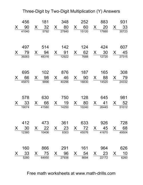 The Multiplying Three-Digit by Two-Digit -- 36 per page (Y) Math Worksheet Page 2