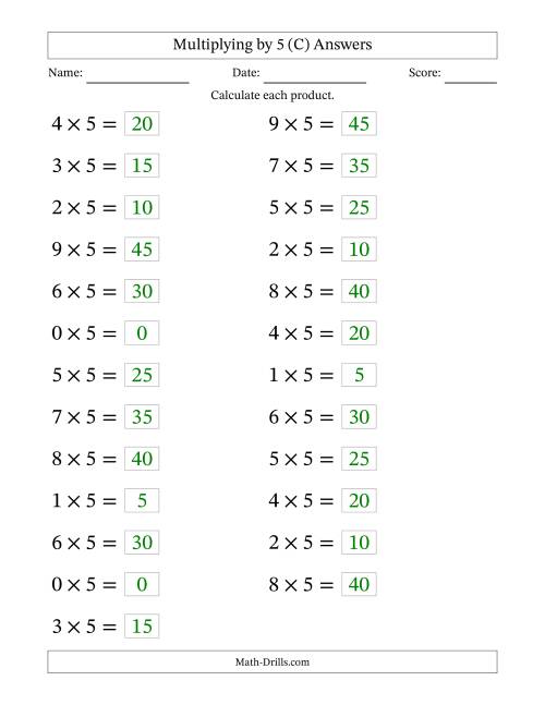 The Horizontally Arranged Multiplying (0 to 9) by 5 (25 Questions; Large Print) (C) Math Worksheet Page 2