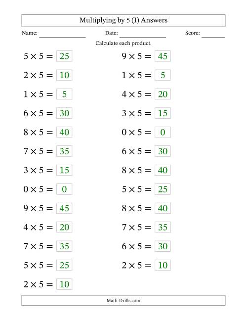 The 36 Horizontal Multiplication Facts Questions -- 5 by 0-9 (I) Math Worksheet Page 2