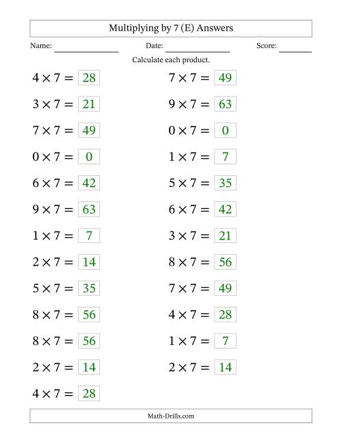 The Horizontally Arranged Multiplying (0 to 9) by 7 (25 Questions; Large Print) (E) Math Worksheet Page 2
