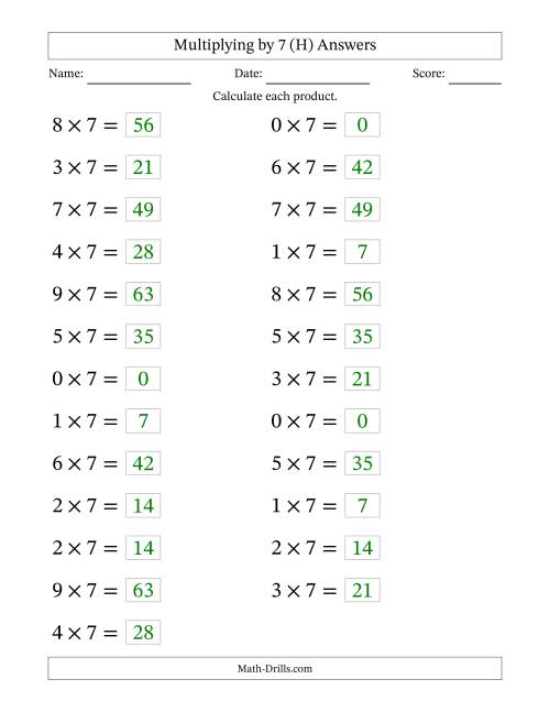 The Horizontally Arranged Multiplying (0 to 9) by 7 (25 Questions; Large Print) (H) Math Worksheet Page 2