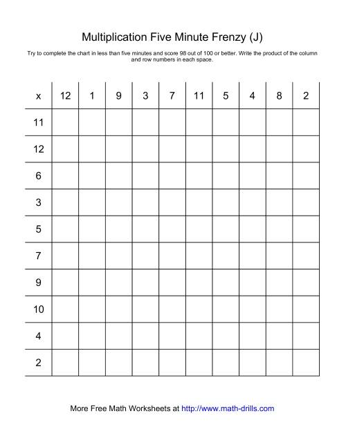 The Five Minute Frenzy -- One per page (J) Math Worksheet