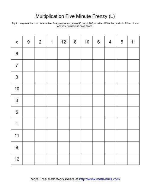 The Five Minute Frenzy -- One per page (L) Math Worksheet