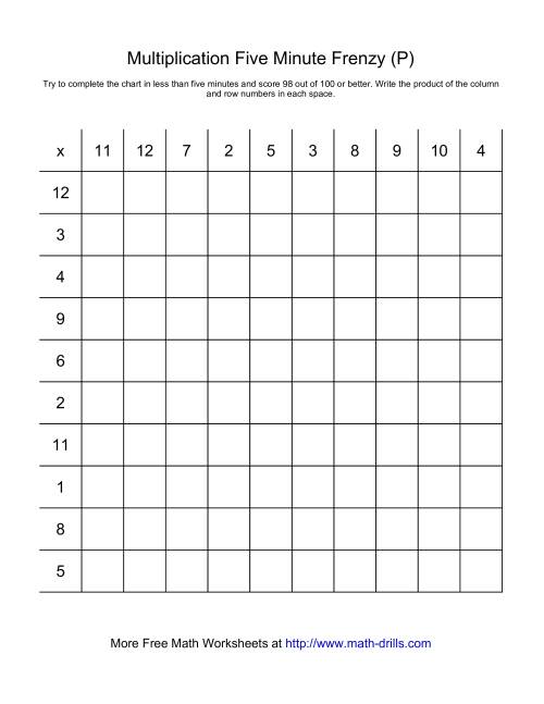 The Five Minute Frenzy -- One per page (P) Math Worksheet