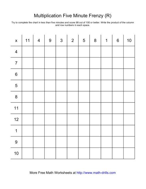 The Five Minute Frenzy -- One per page (R) Math Worksheet