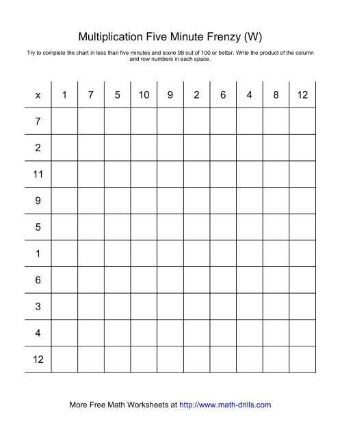 The Five Minute Frenzy -- One per page (W) Math Worksheet