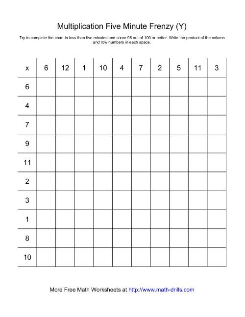 The Five Minute Frenzy -- One per page (Y) Math Worksheet