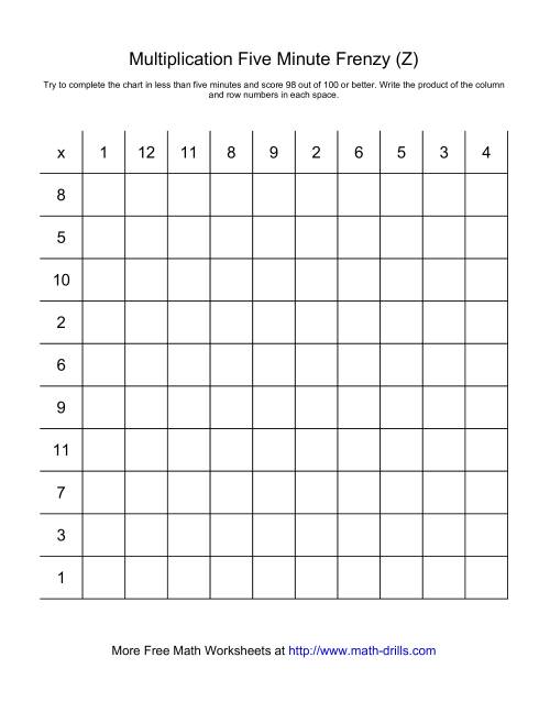 The Five Minute Frenzy -- One per page (Z) Math Worksheet