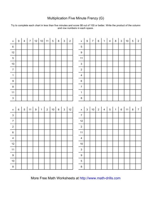 The Five Minute Frenzy -- Four per page (G) Math Worksheet