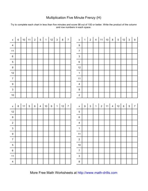 The Five Minute Frenzy -- Four per page (H) Math Worksheet