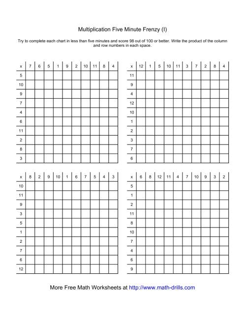 The Five Minute Frenzy -- Four per page (I) Math Worksheet