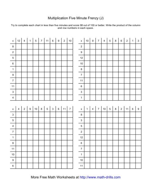 The Five Minute Frenzy -- Four per page (J) Math Worksheet