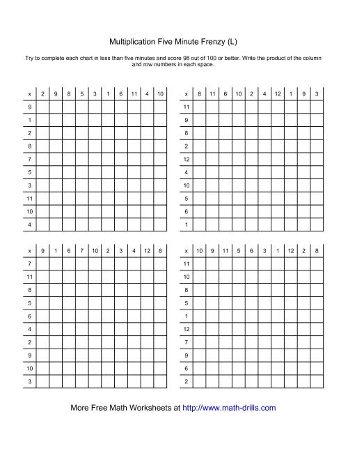 The Five Minute Frenzy -- Four per page (L) Math Worksheet
