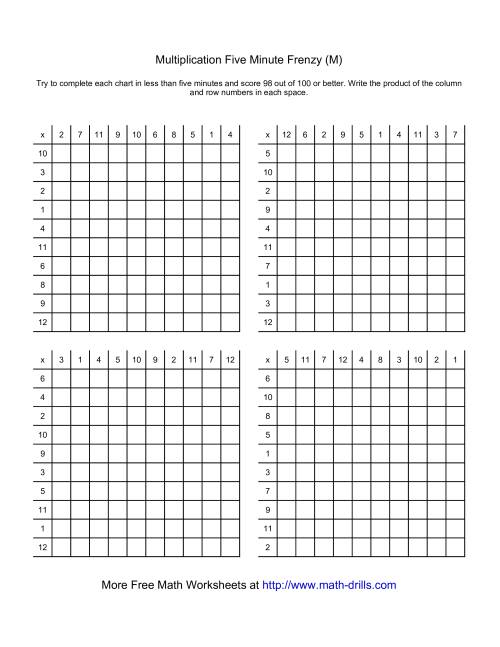 The Five Minute Frenzy -- Four per page (M) Math Worksheet