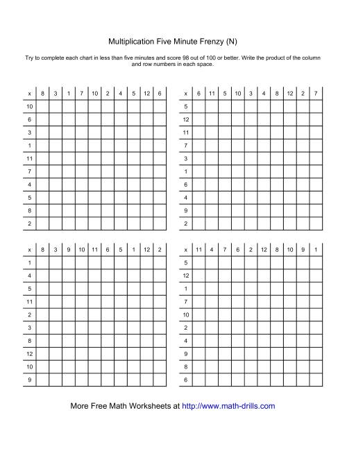 The Five Minute Frenzy -- Four per page (N) Math Worksheet