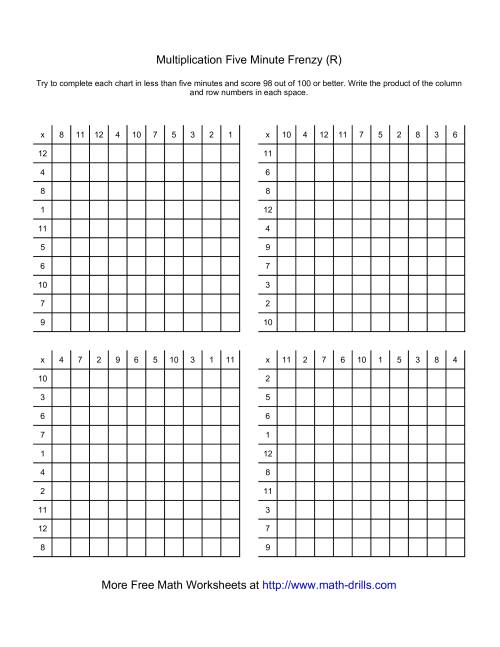 The Five Minute Frenzy -- Four per page (R) Math Worksheet