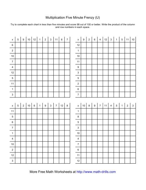 The Five Minute Frenzy -- Four per page (U) Math Worksheet