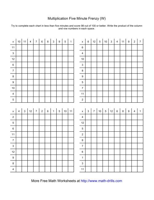 The Five Minute Frenzy -- Four per page (W) Math Worksheet