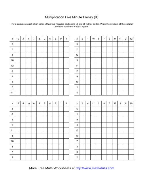 The Five Minute Frenzy -- Four per page (X) Math Worksheet
