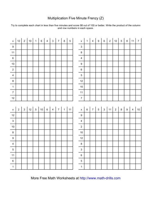 The Five Minute Frenzy -- Four per page (Z) Math Worksheet