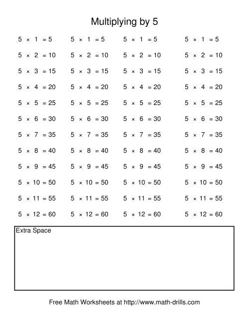 The Repetitive Multiplication by 5 (E) Math Worksheet Page 2
