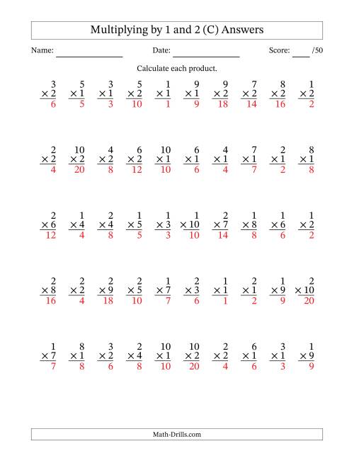 The Multiplying (1 to 10) by 1 and 2 (50 Questions) (C) Math Worksheet Page 2