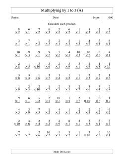 Multiplying (1 to 10) by 1 to 3 (100 Questions)