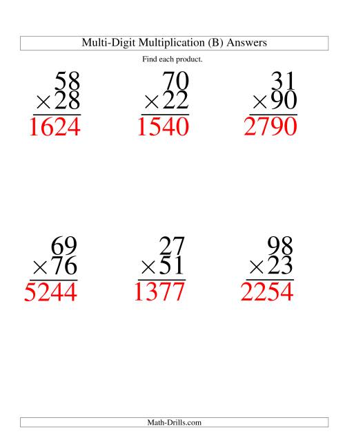 The Multiplying Two-Digit by Two-Digit -- 6 per page (B) Math Worksheet Page 2