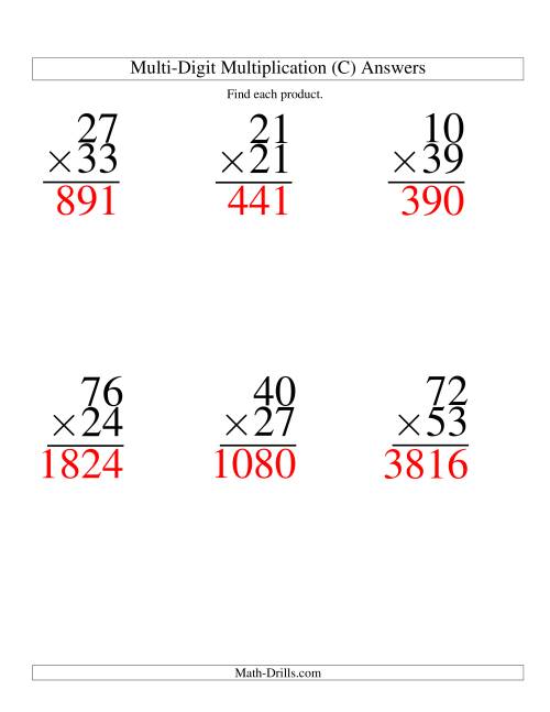 The Multiplying Two-Digit by Two-Digit -- 6 per page (C) Math Worksheet Page 2