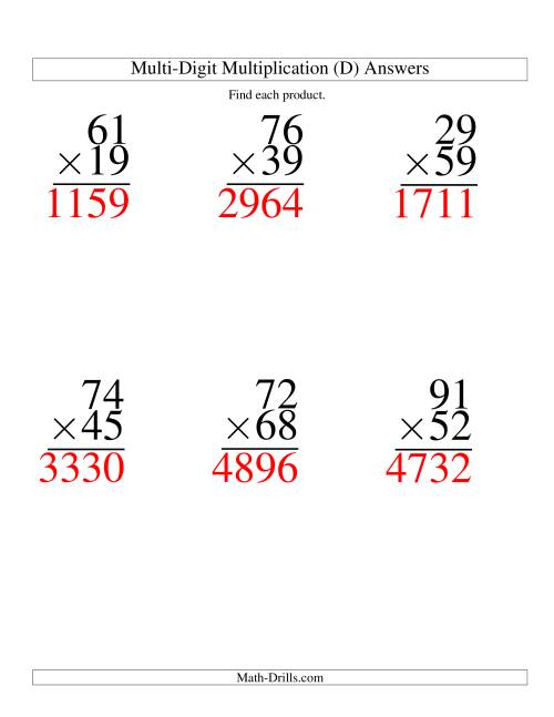 The Multiplying Two-Digit by Two-Digit -- 6 per page (D) Math Worksheet Page 2