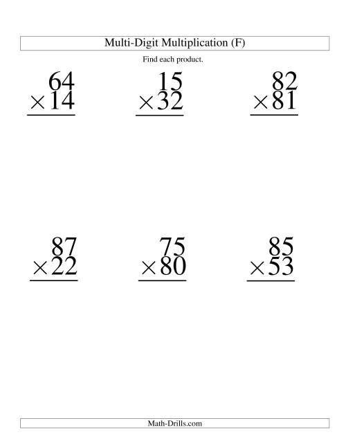 The Multiplying Two-Digit by Two-Digit -- 6 per page (F) Math Worksheet