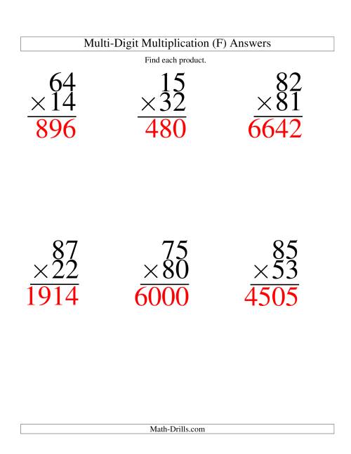 The Multiplying Two-Digit by Two-Digit -- 6 per page (F) Math Worksheet Page 2