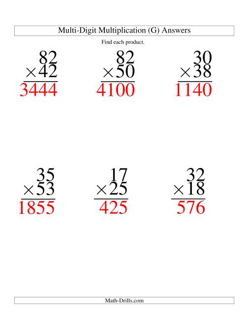 The Multiplying Two-Digit by Two-Digit -- 6 per page (G) Math Worksheet Page 2