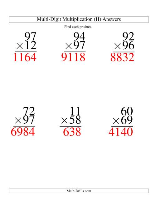 The Multiplying Two-Digit by Two-Digit -- 6 per page (H) Math Worksheet Page 2