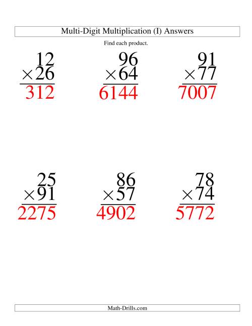The Multiplying Two-Digit by Two-Digit -- 6 per page (I) Math Worksheet Page 2