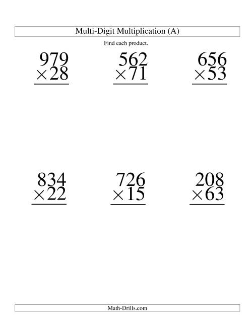 Multiplying Three Digit By Two Digit 6 Per Page All 