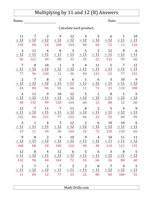 The Multiplying by Anchor Facts 11 and 12 (Other Factor 1 to 12) (B) Math Worksheet Page 2
